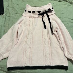 Pink Off Shoulder Sweater with Black Bow